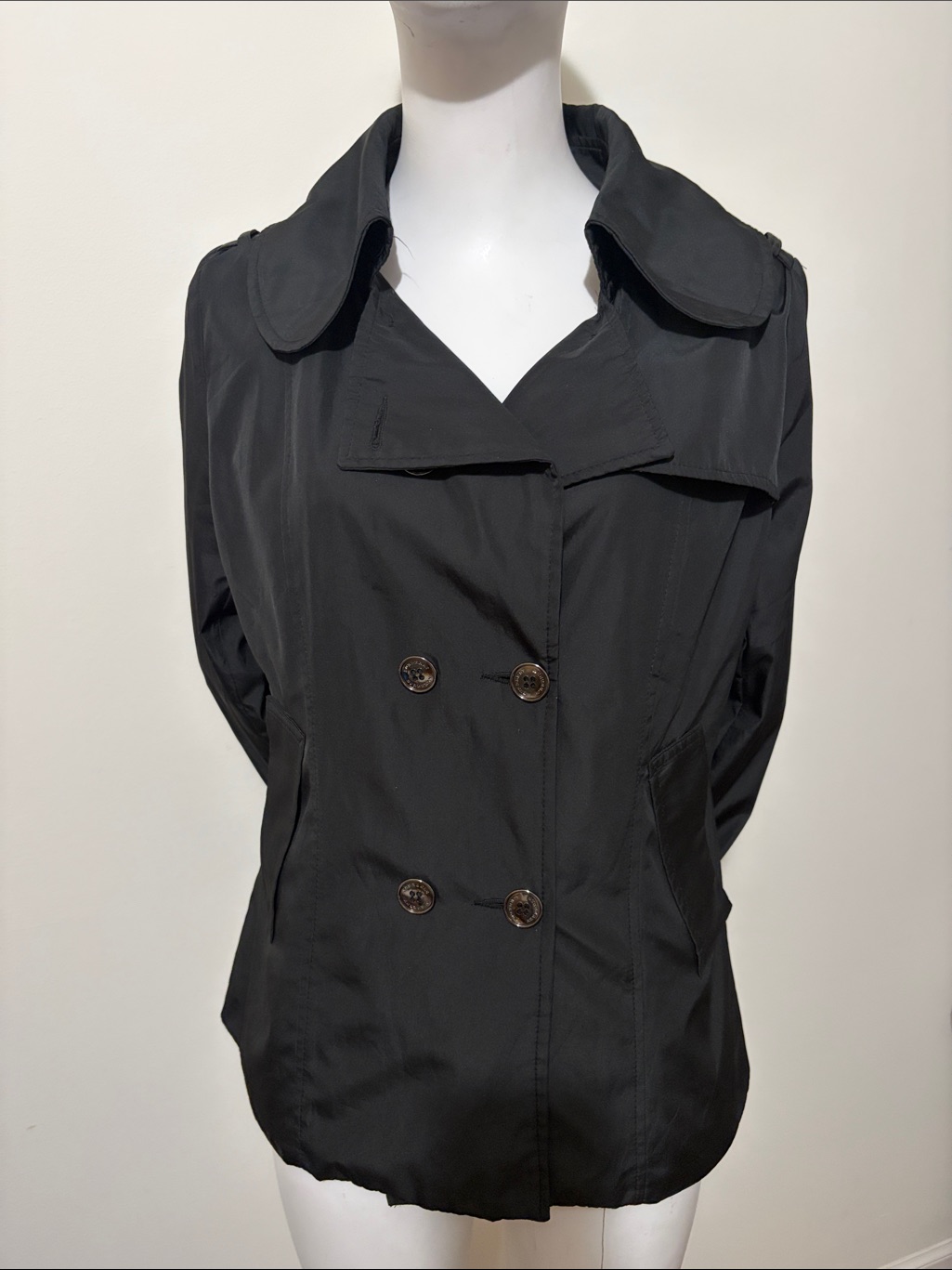 Burberry Black Double-Breasted Trench Coat Jacket Made In England